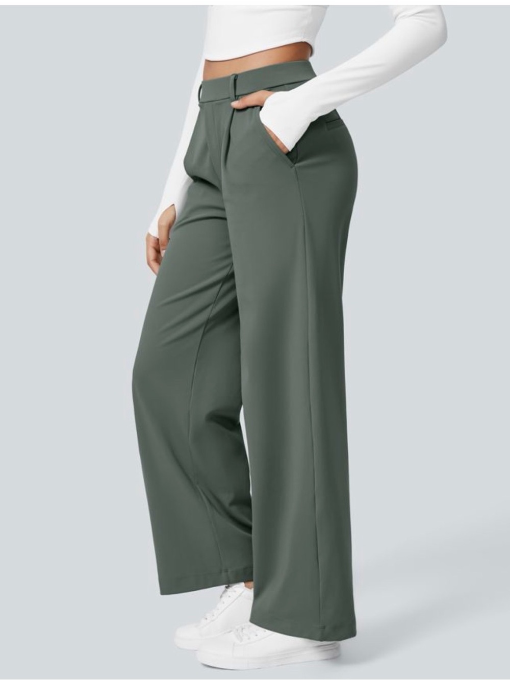 HALARA Wide-Leg High Waist Trousers in Olive - Picture 4 of 4